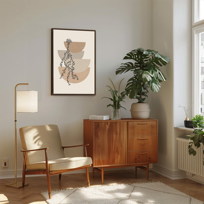 a living room with a plant and a chair