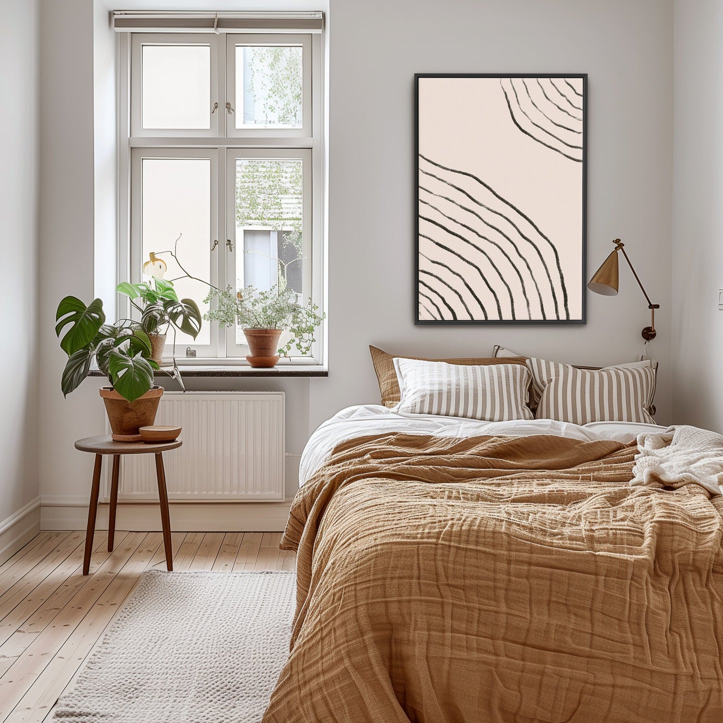 a bed sitting in a bedroom next to a window